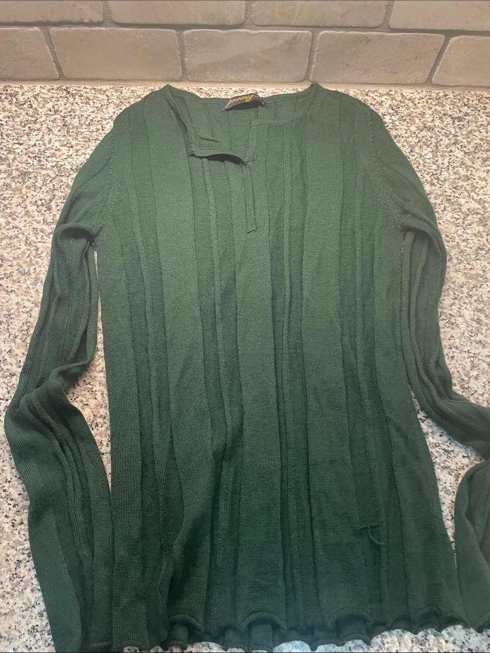 Women's Forest Green sheer Ribbed Long-Sleeve Sweater